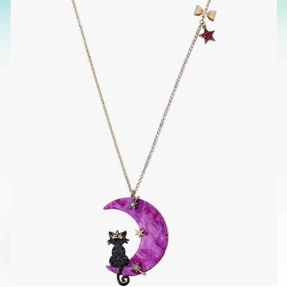 Betsey Johnson Cat and Moon Necklace - Picture 1 of 3